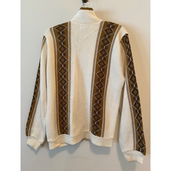 Vintage Waldorf Sportswear Sweater Jacket White & Brown Patterned Zip-Up Large - Picture 3 of 8